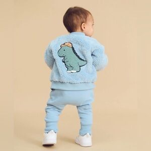 NWT Huxbaby Dino Hux Sweatsuit & fleece jacket 3 piece set Size 3-6m